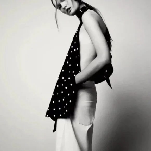 Zara Black Halter Polka Dot Top with White Spots - Picture 5 of 6